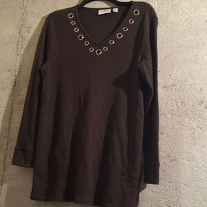 Quacker Factory Brown V-Neck Sweater